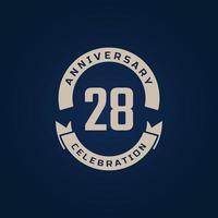 28 Year Anniversary Celebration with Golden Color for Celebration Event, Wedding, Greeting card, and Invitation Isolated on Blue Background vector