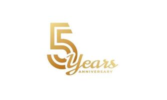 5 Year Anniversary Celebration with Handwriting Golden Color for Celebration Event, Wedding, Greeting card, and Invitation Isolated on White Background vector