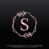 Elegant S Letter Hexagon Floral Logo with Creative Elegant Leaf Monogram Branch Line and Pink Black Color. Usable for Business, Fashion, Cosmetics, Spa, Science, Medical and Nature Logos. vector