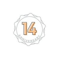 Insignia de vector de celebración de aniversario de 14 años. saludo de feliz aniversario celebra ilustración de diseño de plantilla
