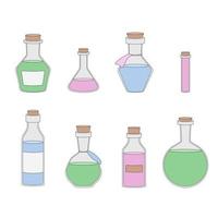 Vector set of flasks of various shapes. Vessels for liquid. Colored Halloween or medicine elements