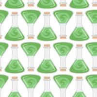 Vector seamless pattern of flasks of various shapes. Vessels for liquid. Colored Halloween elements