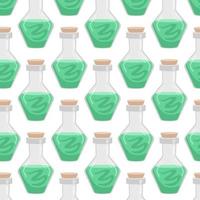 Vector seamless pattern of flasks of various shapes. Vessels for liquid. Colored Halloween elements