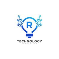 Letter R Inside Lamp Bulb Technology Innovation Logo Design Template Element vector