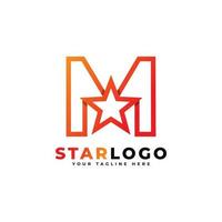 Letter M star logo Linear Style, Orange Color. Usable for Winner, Award and Premium Logos. vector