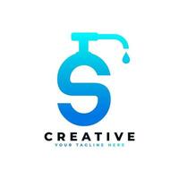 Antibacterial Hand Sanitizer Logo. Initial Letter S with Hand Sanitizer Logo. vector