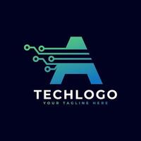 Tech Letter A Logo. Futuristic Vector Logo Template with Green and Blue Gradient Color. Geometric Shape. Usable for Business and Technology Logos.