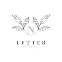 Initial Letter N Floral and Botanical Logo. Nature Leaf Feminine for Beauty Salon, Massage, Cosmetics or Spa Icon Symbol vector