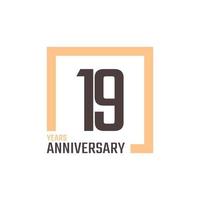 19 Year Anniversary Celebration Vector with Square Shape. Happy Anniversary Greeting Celebrates Template Design Illustration