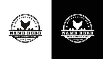 retro vintage granja pollo y huevos ganado aves emblema etiqueta logo vector diseño