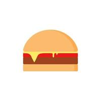 Burger with salad, tomatoes, cheese and cutlet. Fast food. Vector illustration. Fast food hamburger dinner and restaurant, tasty unhealthy fast food classic nutrition in flat style.