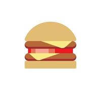 Ilustración de diseño de ilustración de vector de hamburguesa de diseño plano de deliciosa hamburguesa. productos de comida rápida en estilo plano sobre fondo blanco. ilustración vectorial