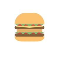 Ilustración de diseño de ilustración de vector de hamburguesa de diseño plano de deliciosa hamburguesa. productos de comida rápida en estilo plano sobre fondo blanco. ilustración vectorial