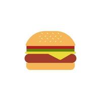 Burger flat design vector illustration isolated on white background. Hamburger in minimalist style. Flat design