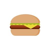 hamburguesa con ensalada, tomates, queso y chuleta. comida rápida. ilustración vectorial cena y restaurante de hamburguesas de comida rápida, sabrosa nutrición clásica de comida rápida poco saludable en estilo plano. vector