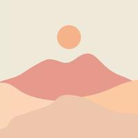Abstract contemporary aesthetic background with desert, mountains, Sun. Earth tones, burnt orange, terracotta colors. Boho wall decor. landscapes set with sunrise, sunset. Earth tones, pastel colors. vector