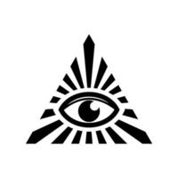 All seeing eye symbol. Eye of Providence. Masonic symbol. All seeing eye inside triangle pyramid. New World Order. Sacred geometry, religion, spirituality, occultism. Isolated vector illustration