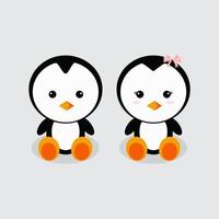ilustración de dibujos animados de pingüinos de pareja linda aislada sobre fondo blanco ilustración de vector de dibujos animados de pingüinos felices. diseño plano de la ilustración de dibujos animados de pingüinos.