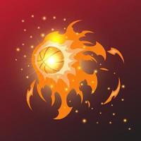 ilustración de icono de diseño de bola de fuego. dibujos animados de baloncesto en la ilustración de vector de fuego. diseño de baloncesto en llamas.