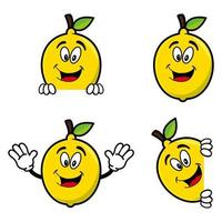 Set of collection cute smiling lemon cartoon character. Vector illustration isolated on white background