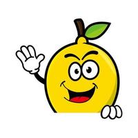 Smiling lemon cartoon mascot character. Vector illustration isolated on white background