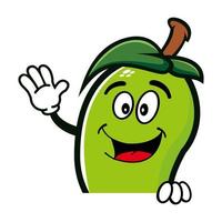 Smiling mango cartoon mascot character. Vector illustration isolated on white background
