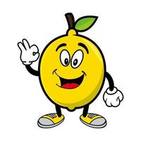 Smiling lemon cartoon mascot character. Vector illustration isolated on white background