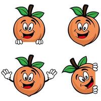 Set of collection cute smiling peach cartoon character. Vector illustration isolated on white background