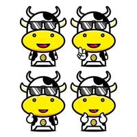 conjunto de colección de lindo personaje de diseño de mascota de vaca. Aislado en un fondo blanco. concepto de paquete de idea de logotipo de mascota de personaje lindo vector