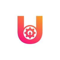 Initial Letter U with Gear Cog Wheel Automotive Logo Inspiration vector