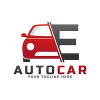 Letter E with Car Maintenance Vector. Concept Automotive Logo Design of Sports Vehicle. vector