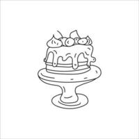 Cake on a platter. Doodle element. Simple vector sketch illustration isolated on a white background.