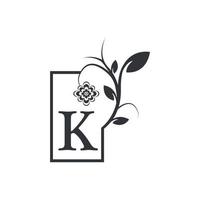 Elegant K Luxury Logo Square Frame Badge. Floral with Flowers Leaves. Perfect for Fashion, Jewelry, Beauty Salon, Cosmetics, Spa, Boutique, Wedding, Letter Stamp, Hotel and Restaurant Logo. vector