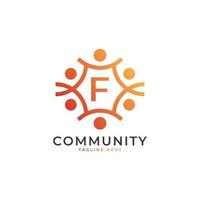 Community Initial Letter F Connecting People Logo. Colorful Geometric Shape. Flat Vector Logo Design Template Element.