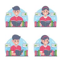 Illustration of Cute Boy and Girl Studying and Reading Book vector