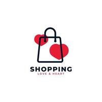 elemento de plantilla de diseño de logotipo de tienda de amor. bolsa de compras combinada con ilustración de vector de icono de hogar