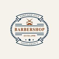 insignia retro vintage logo de barbería con símbolo de tijeras para caballero símbolo de diseño de emblema de corte de pelo vector