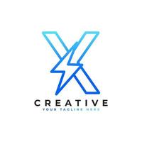 Initial Letter X Logo With Lighting Thunder Bolt in Linear Style. Alphabet Suitable for Fast, Power, Flash, Electric, Identity, Moving and Speed. vector