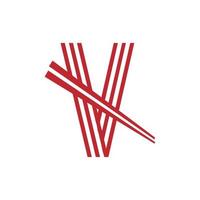 Letter V Japanese Noodles Vector Logo Symbol. Suitable for Japanese Restaurants Logo Inspiration.