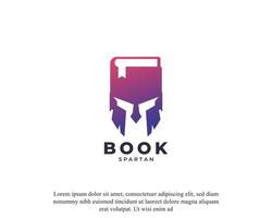 libro abierto con elemento de plantilla de diseño de logotipo de icono de casco de caballero espartano vector