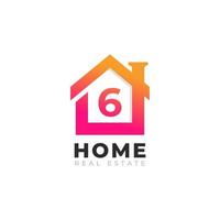 Initial Number 6 Home House Logo Design. Real Estate Logo Concept. Vector Illustration