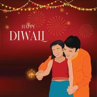 Happy Diwali. Indian festival of lights. Vector abstract flat illustration for the holiday, lights, hands, Indian people, woman and other objects for background or poster.