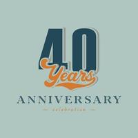 40 Year Anniversary Celebration Nostalgic with Handwriting in Retro Style for Celebration Event, Wedding, Greeting card, and Invitation Isolated on Green Background vector