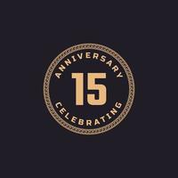Vintage Retro 15 Year Anniversary Celebration with Circle Border Pattern Emblem. Happy Anniversary Greeting Celebrates Event Isolated on Black Background vector
