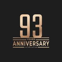 93 Year Anniversary Celebration with Thin Number Shape Golden Color for Celebration Event, Wedding, Greeting card, and Invitation Isolated on Dark Background vector