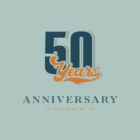 50 Year Anniversary Celebration Nostalgic with Handwriting in Retro Style for Celebration Event, Wedding, Greeting card, and Invitation Isolated on Green Background vector