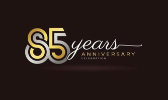 85 Year Anniversary Celebration Logotype with Linked Multiple Line Silver and Golden Color for Celebration Event, Wedding, Greeting Card, and Invitation Isolated on Dark Background vector