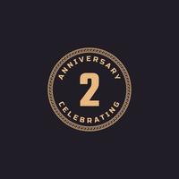 Vintage Retro 2 Year Anniversary Celebration with Circle Border Pattern Emblem. Happy Anniversary Greeting Celebrates Event Isolated on Black Background vector