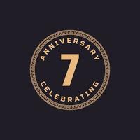 Vintage Retro 7 Year Anniversary Celebration with Circle Border Pattern Emblem. Happy Anniversary Greeting Celebrates Event Isolated on Black Background vector