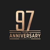 97 Year Anniversary Celebration with Thin Number Shape Golden Color for Celebration Event, Wedding, Greeting card, and Invitation Isolated on Dark Background vector